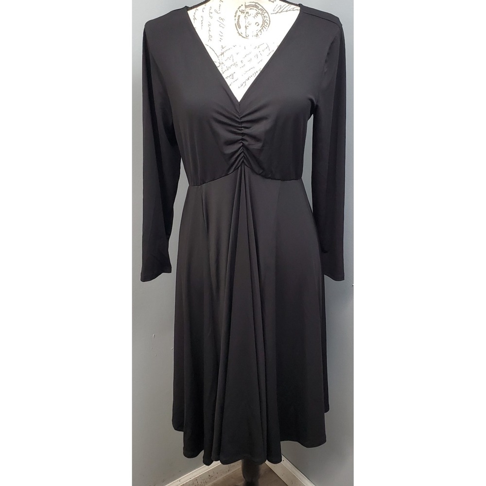 Torrid Fit & Flare Dress Womens 00 Black V-Neck Long Sleeve Boho Chic Party